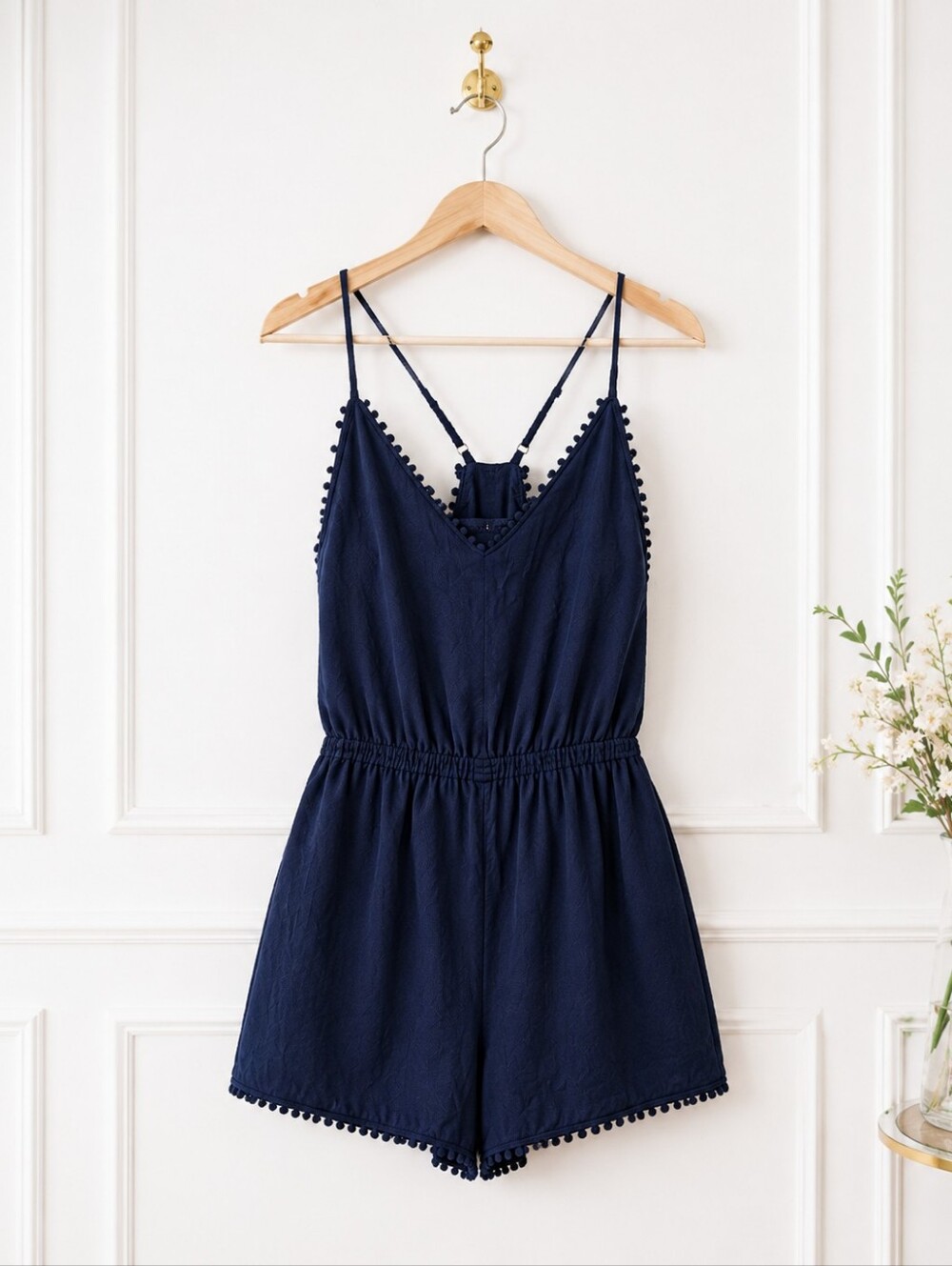 Lovetree | Linen Blend Romper | Size L | Navy Blue | Summer Resortwear. - Picture 5 of 7